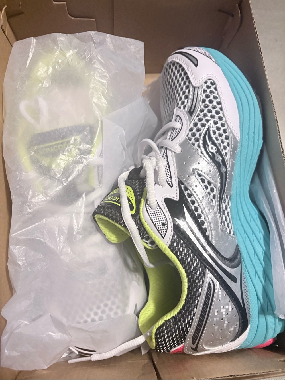 Saucony Silver, Teal & Lime Kids Running Sneakers